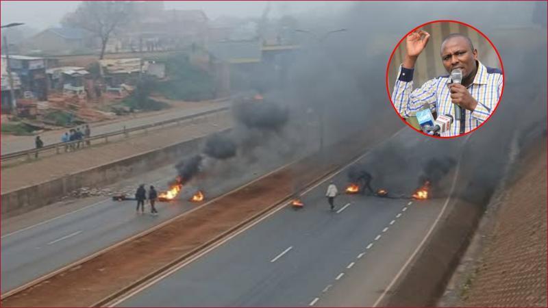 Kikuyu MP Kimani Ichung'wah (inset) condemned the barricading of the Southern Bypass.